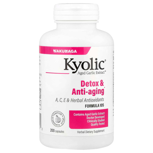 Kyolic, Aged Garlic Extract™, антивозрастное и очищающее средство, формула 105, 200 капсул