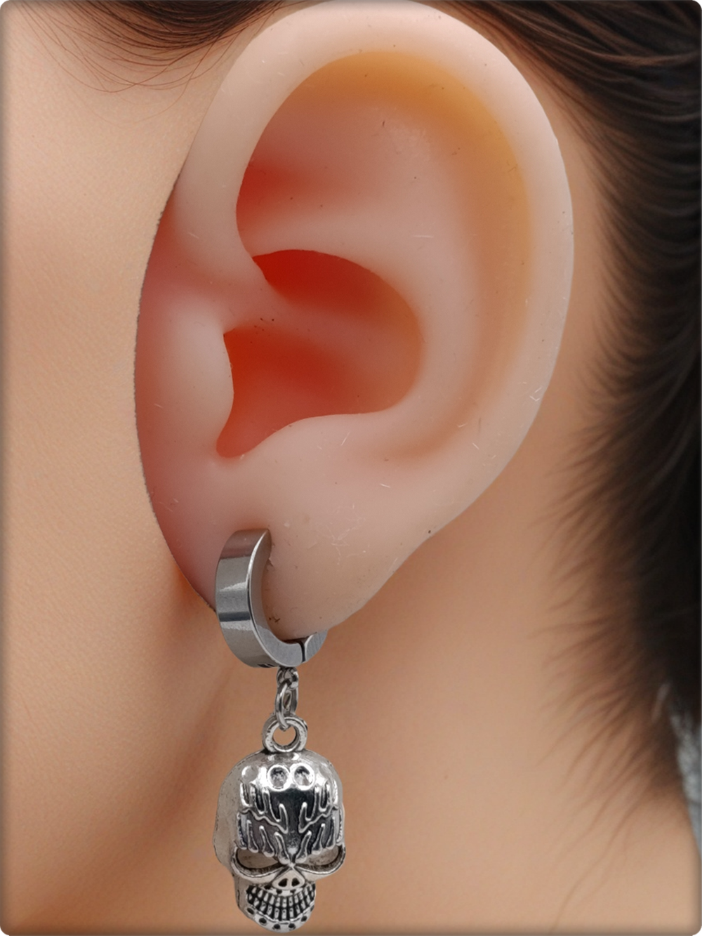 Клипса без прокола (1шт) "Череп" (22х14мм) Сталь.