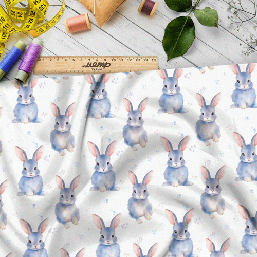 Ткань премиум шелк искусственный Армани зайцы в пастельных тонах