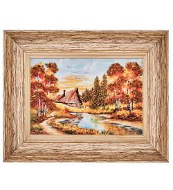 AMB-01/52 Картина «Дом на берегу» (с янтарной крошкой) пласт.рамка 33х42см