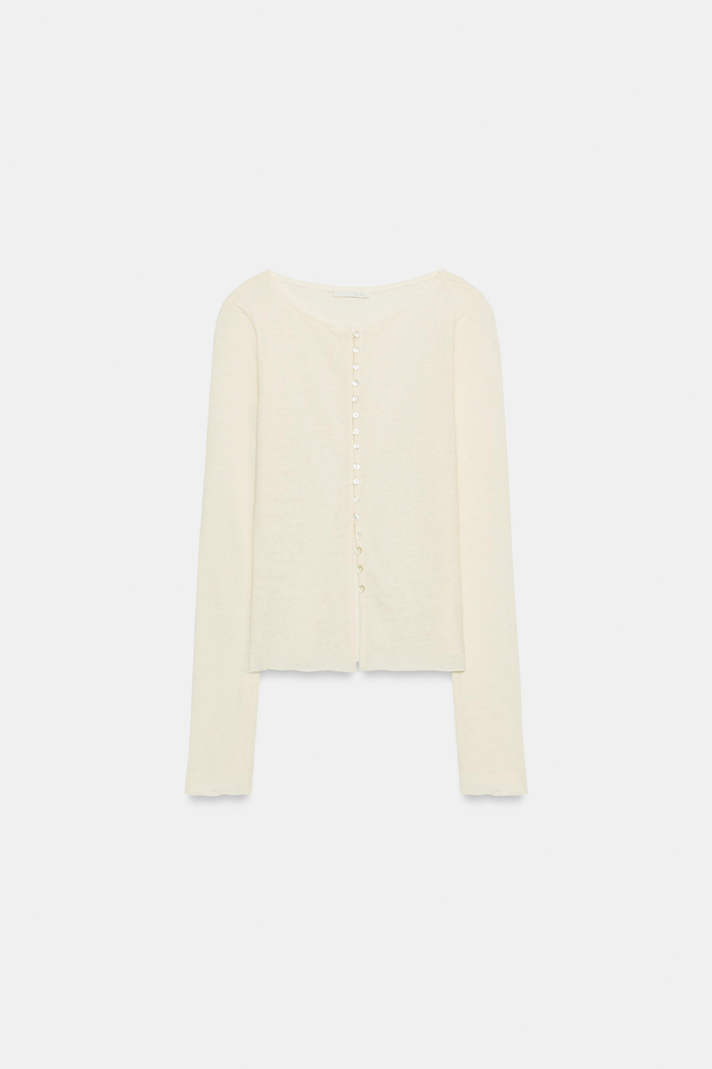 ZARA ФУТБОЛКА В СТИЛЕ РУСТИК НА ПУГОВИЦАХ, ЭКРЮ