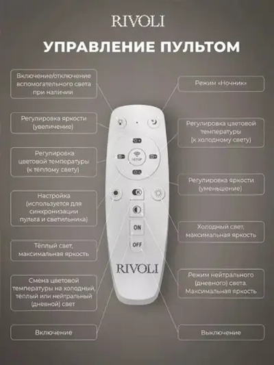 Люстра потолочная светодиодная с пультом ДУ Rivoli черно-белая 90 Вт 3000К - 6000К, светильник на кухню, в детскую, в спальню