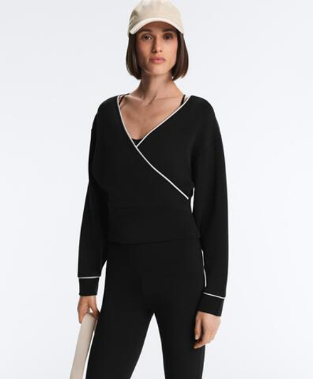 Oysho Толстовка с перекрестным кантом из модала, черный