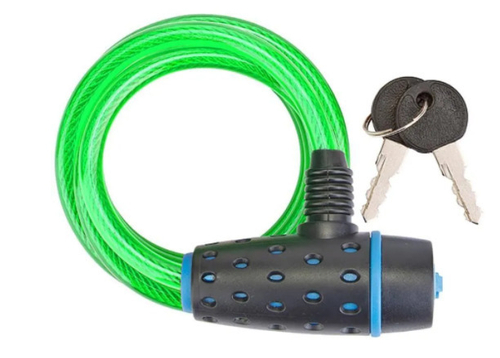 Трос-замок 8х1800мм 87318 STELS с ключом со стальным тросом, чёрно-зелёный