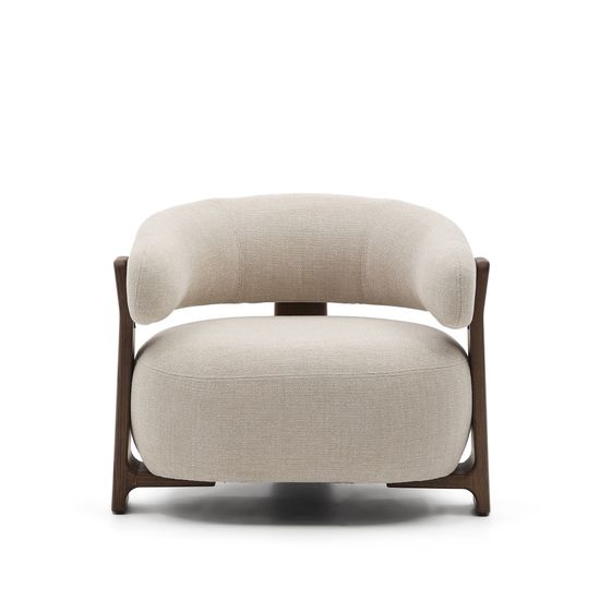 Granite Кресло из бежевого шенилла и массива ясеня в отделке орех Испания La Forma