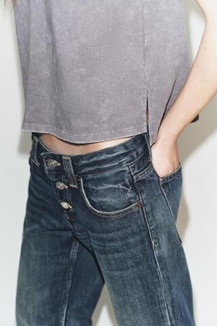 ZARA ФУТБОЛКА В СТИЛЕ РУСТИК С КОРОТКИМИ РУКАВАМИ, БЛЕДНО-ФИОЛЕТОАВЫЙ