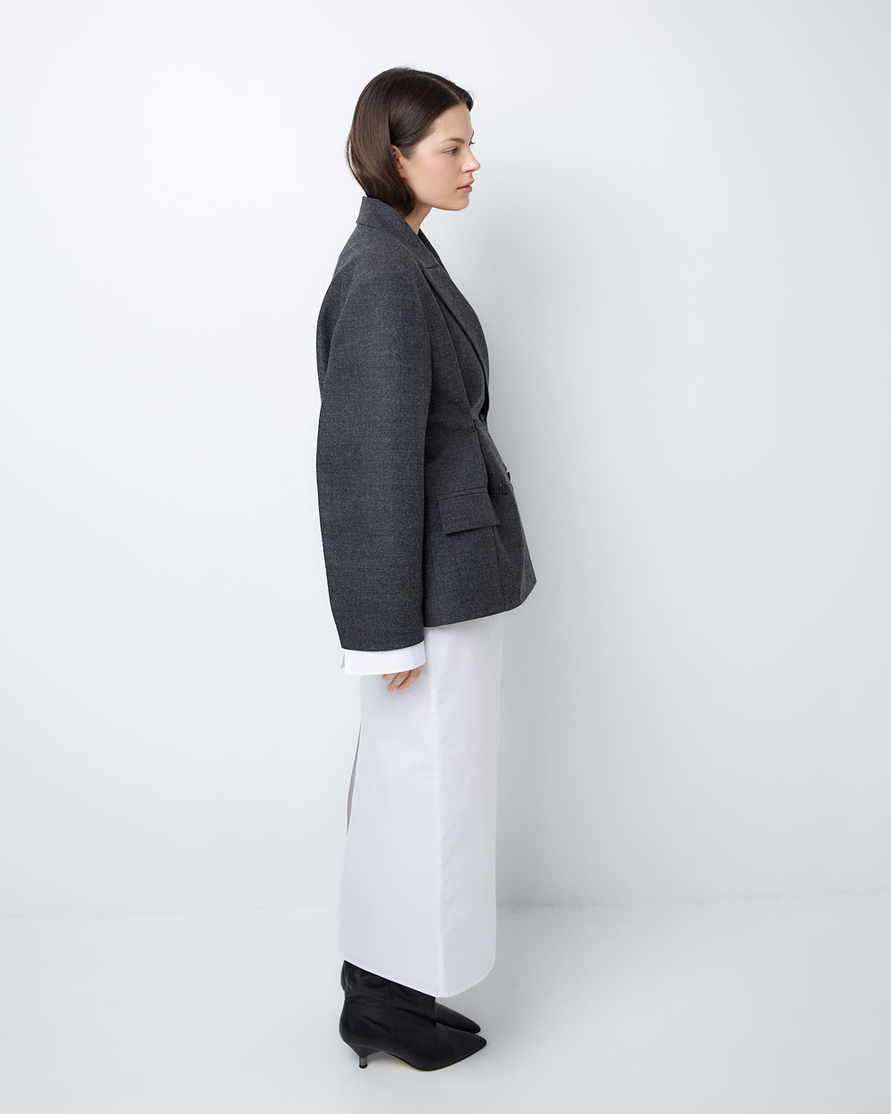 Юбка из тонкой шерсти с подъюбником из хлопка елочка серый/белый