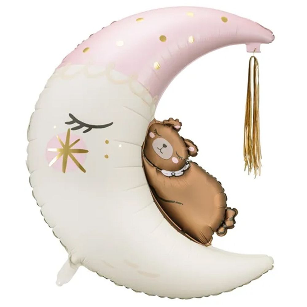 ПД Шар фигура Мишка на месяце/луне Розовый 80*98 см (БГ-63)