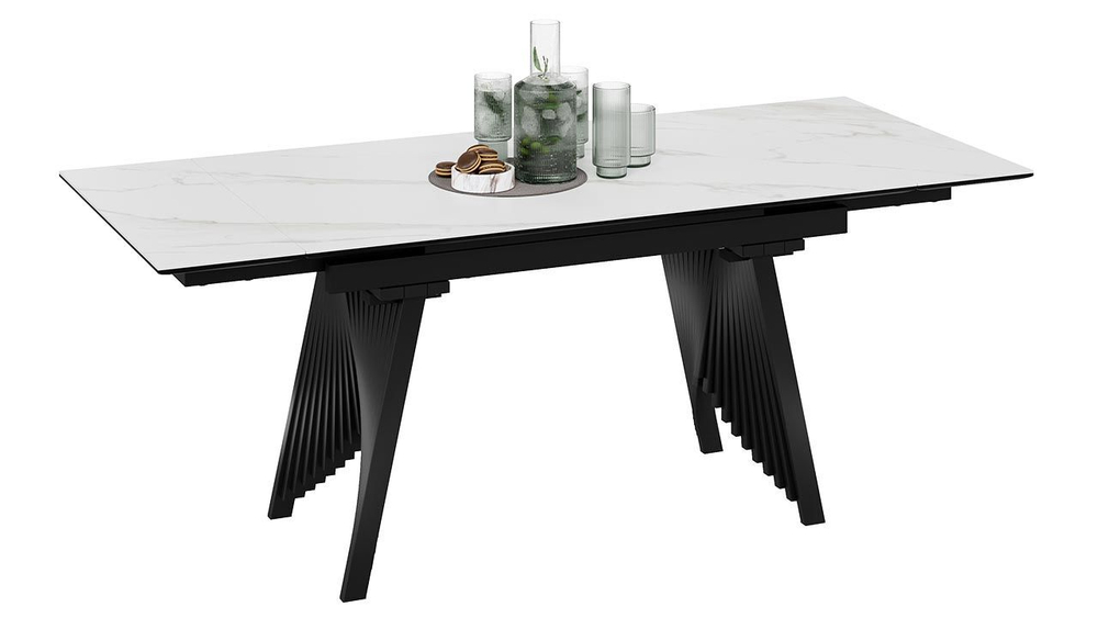 Стол кухонный обеденный раздвижной Черный муар/Керамика матовая черный мрамор 140(200)х85х78 см