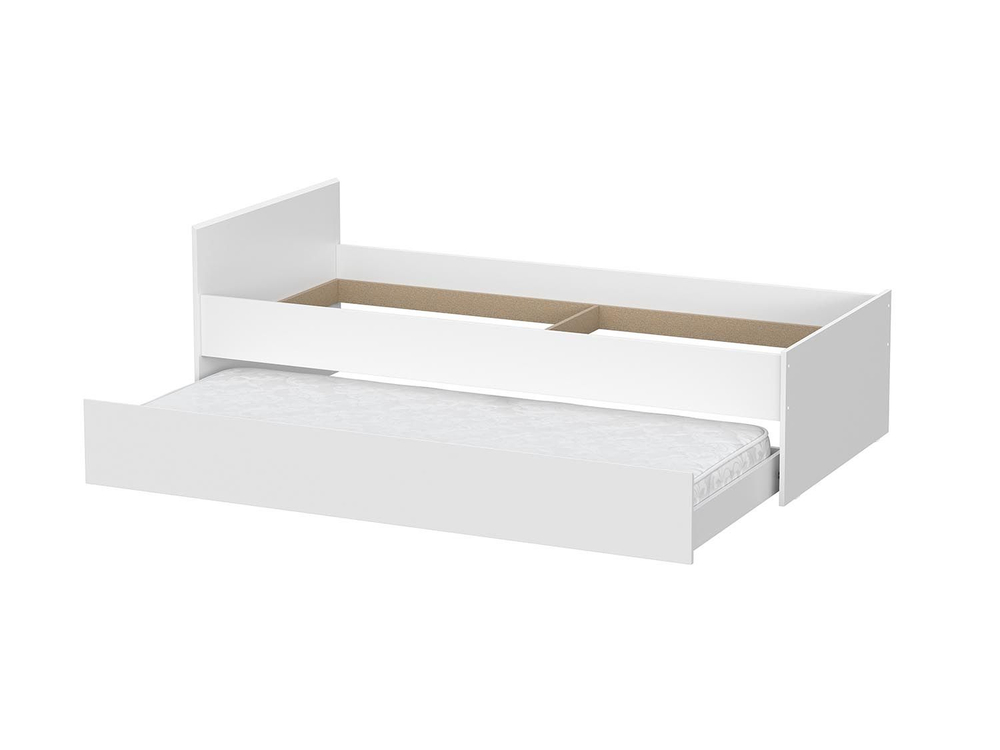 Токио кровать одинарная 0,9 с основанием и выкатной кроватью / Белый текстурный