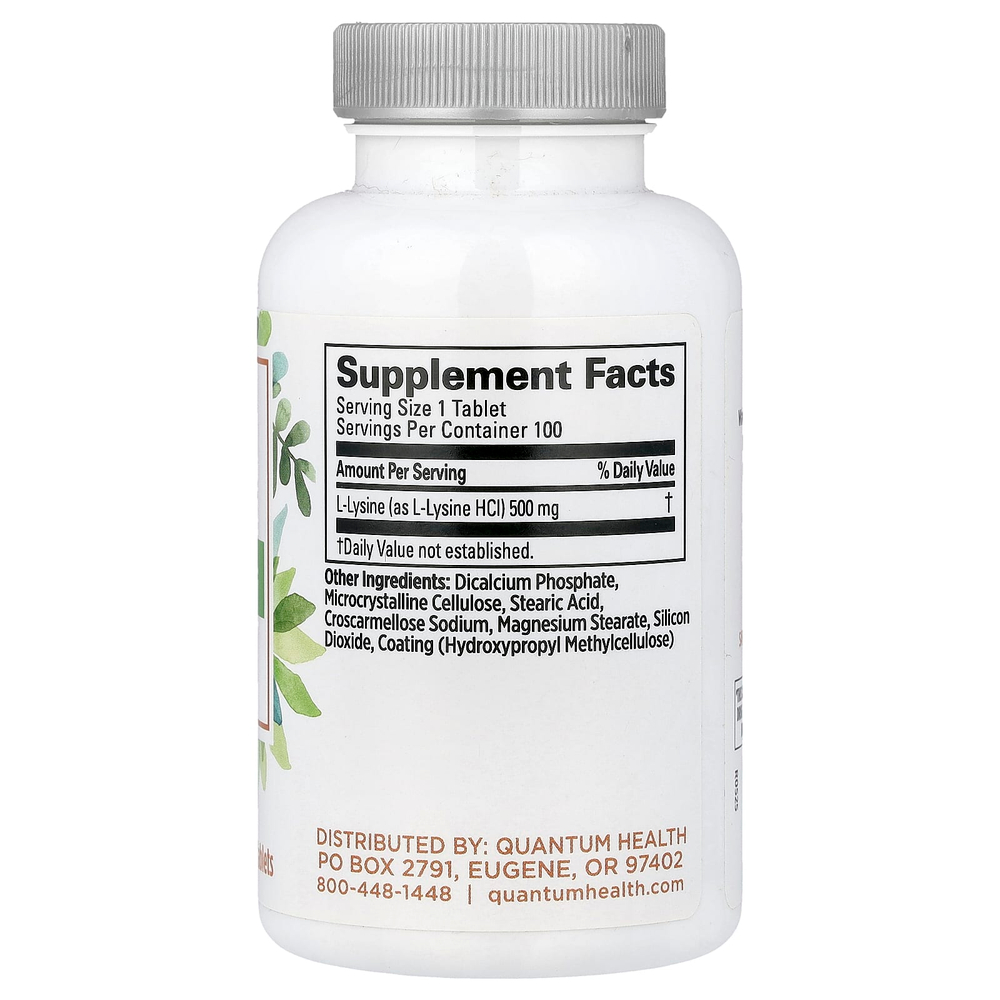 Quantum Health, L-лизин, 500 мг, 100 таблеток