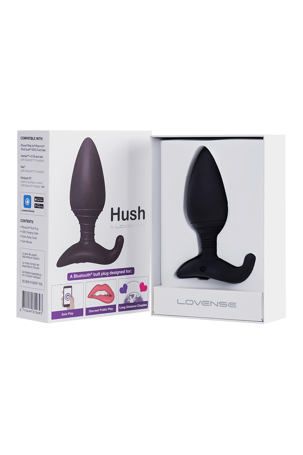 Анальная втулка LOVENSE Hush (L), силикон, черная, 12,1 см