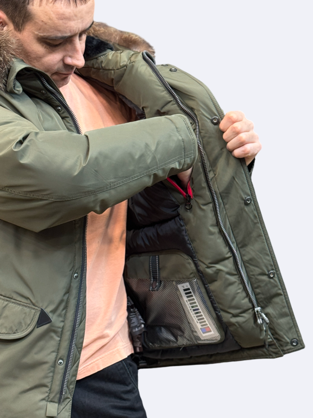 Пуховик зимний хаки