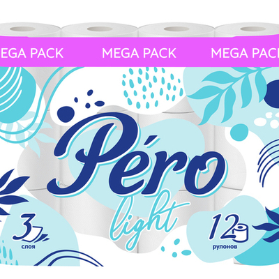 Бумага туалетная PERO LIGHT 3 сл., 12 рул., белая