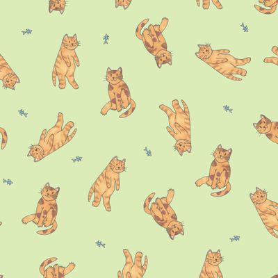 Рыжие коты на зелёном фоне