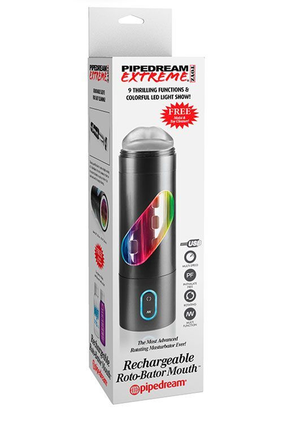 Перезаряжаемый мастурбатор-ротик Extreme Toyz Rechargeable Roto-Bator Mouth (Цвет: черный)