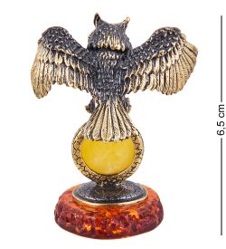 Народные промыслы AM-3705 Фигурка «Птица Сова на Луне» (латунь, янтарь)