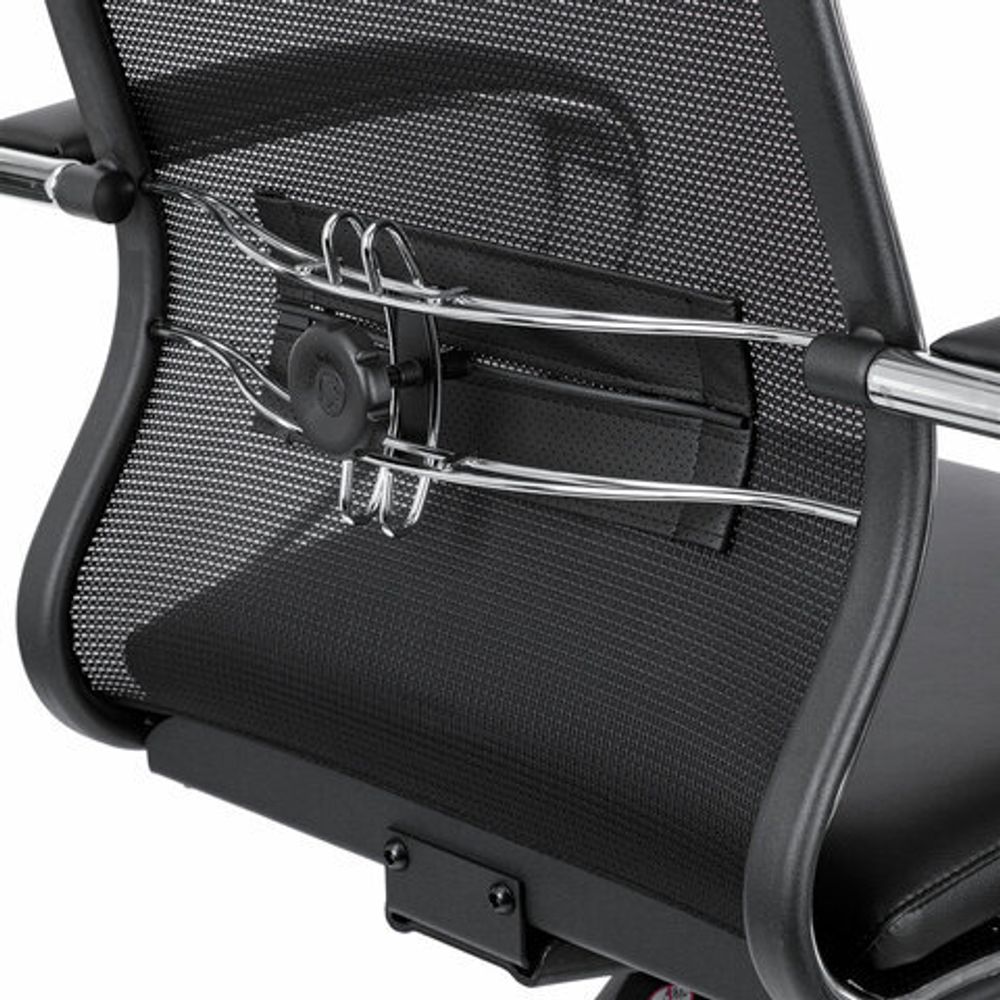 Кресло офисное МЕТТА "ErgoLife" Comfort, хром, сиденье мягкое, ткань-сетка/экокожа, черное