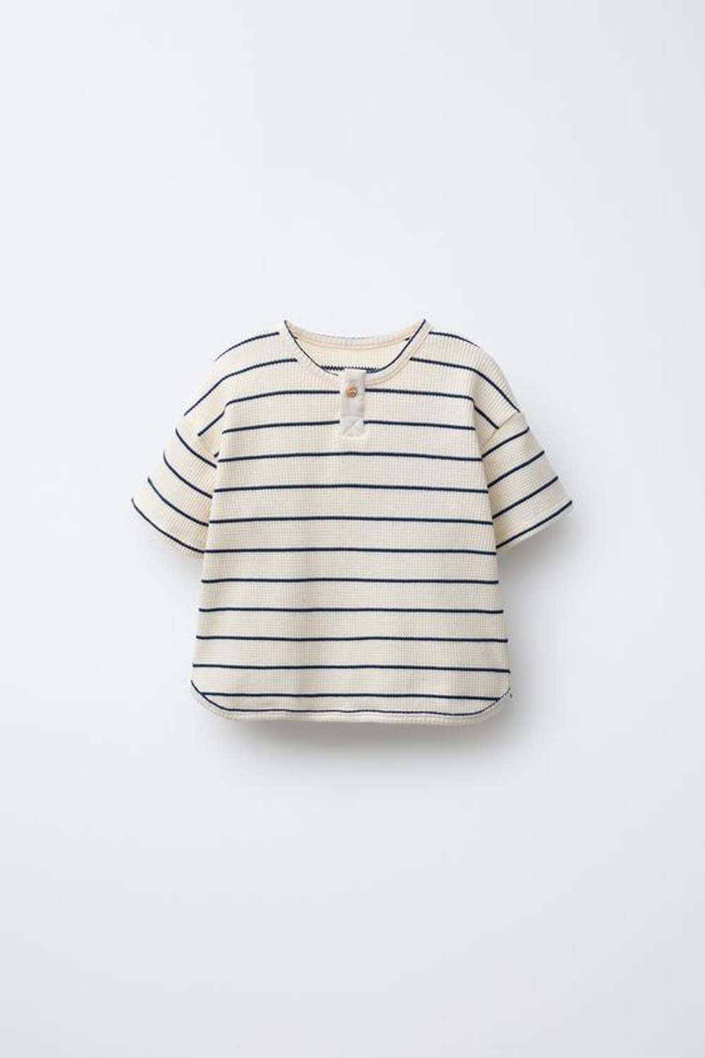 ZARA ВАФЕЛЬНАЯ ФУТБОЛКА В ПОЛОСКУ, СВЕТЛЫЙ ЭКРЮ