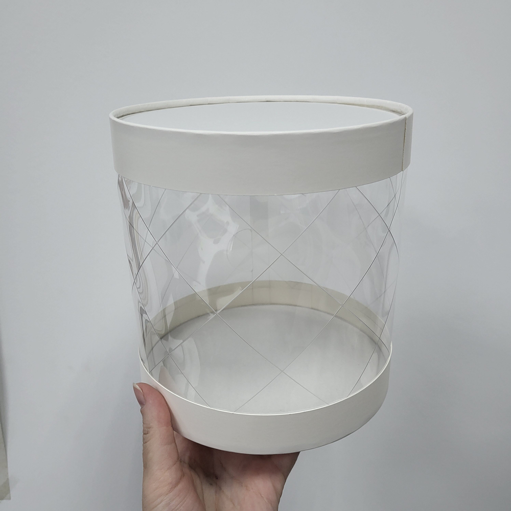 Коробка для торта ТУБУС с УЗОРОМ d=16 см h=16 см (белая)