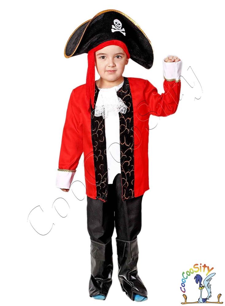 костюм Пирата, детский возраст 4-6 лет (брюки, камзол, шляпа, рубашка, накладки на сапоги)