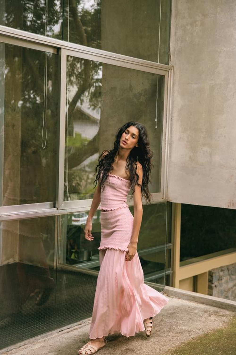 ZARA ТРИКОТАЖНАЯ ЮБКА С КОНТРАСТНЫМИ ДЕТАЛЯМИ, РОЗОВЫЙ