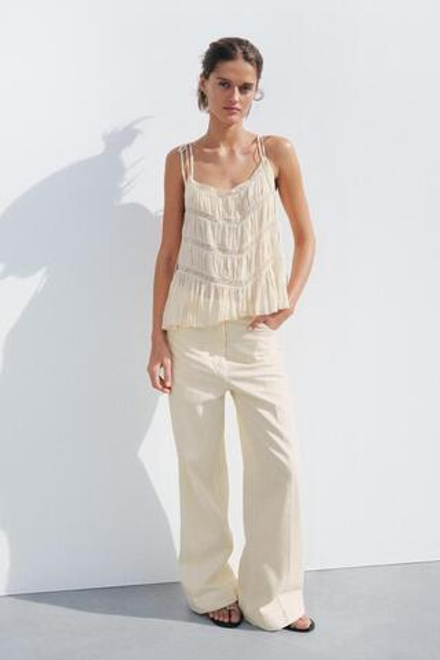 ZARA ТОП С КРУЖЕВОМ И СБОРКАМИ — ZW COLLECTION, ЭКРЮ