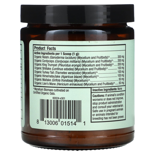 Dr. Mercola, Bark & Whiskers, органическая смесь ферментированных грибов, для собак и кошек, 60 г (2,11 унции)