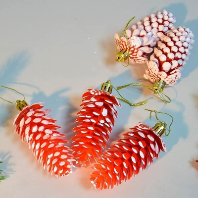 Елочные игрушки 5шт 9см "Шишка", красная с белой каймой