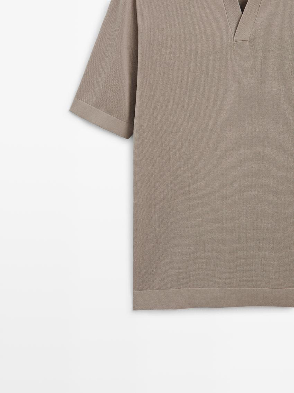 Massimo Dutti Трикотажная футболка-поло с короткими рукавами, песочный