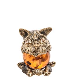 Народные промыслы AM-1029 Фигурка «Кот Мопсик» (латунь, янтарь)