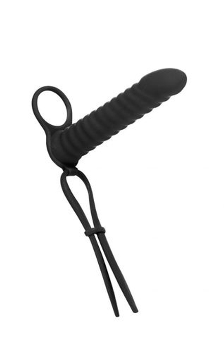 Черная вибронасадка для двойного проникновения Rori - 17 см.