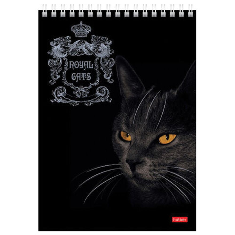 Блокнот А5 (146х215 мм), 80 л., гребень, клетка, ламинация, 3D фольга, HATBER, "Royal Cats", 80Б5лофВ1гр
