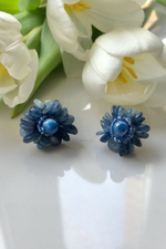 Клипсы "Цветы" ручной работы из бисера и камня кианит