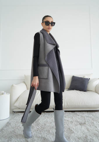 Жилет Серый Эко Мех/Замша 