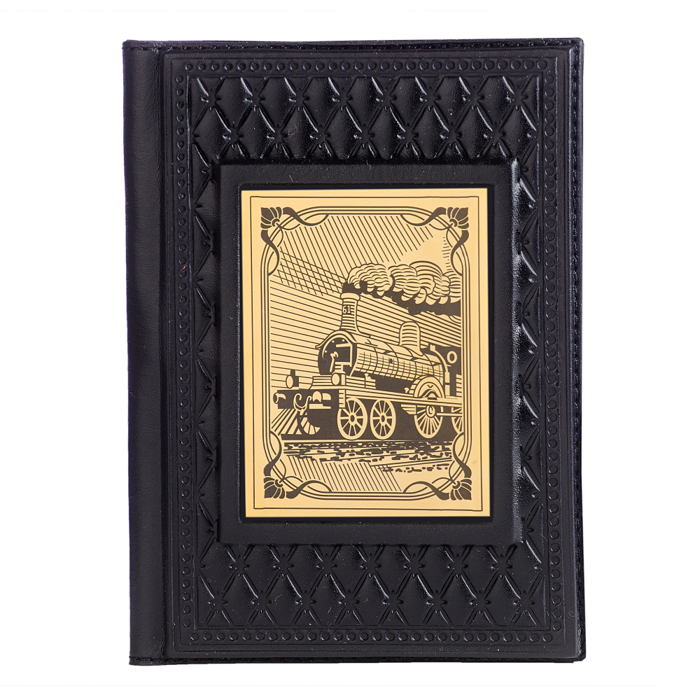 Обложка для паспорта «Железнодорожнику-4» с накладкой покрытой золотом 999 пробы