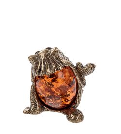 Народные промыслы AM- 366 Фигурка «Кот с бантом» (латунь, янтарь)