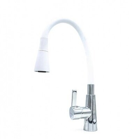 Смеситель для кухни Дорон DC 2620W-N шаровый, белый, гибкий силикон. излив
