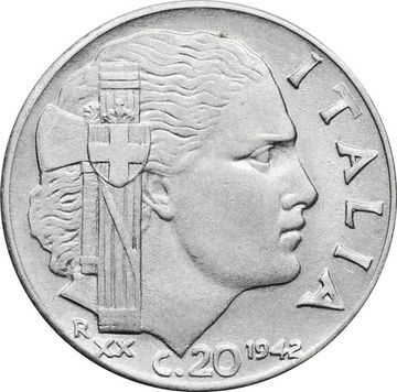 20 чентезимо 1942 Италия (ребристый гурт, магнитная)