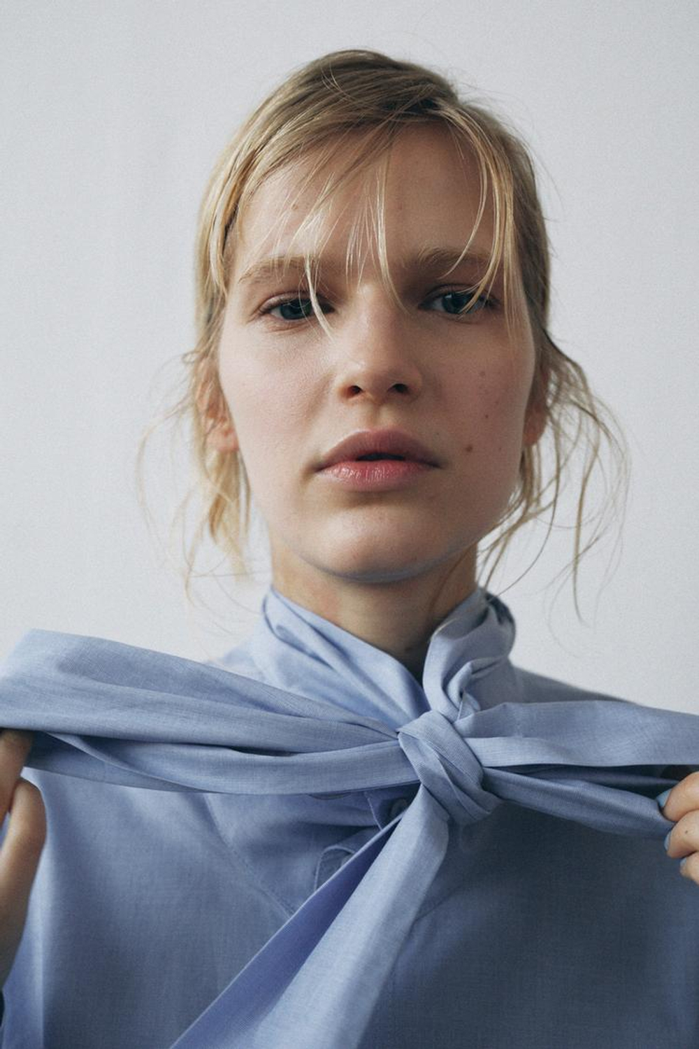 ZARA РУБАШКА С БАНТОМ ZW COLLECTION, СИНИЙ