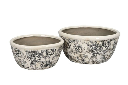 Набор из 2-х декоративных кашпо "Розы графика" D20,5xH10,5см / D25xH13см