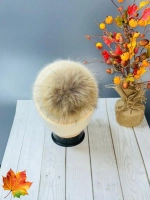 шапка ангора с меховым помпоном зимняя пушистая стильная