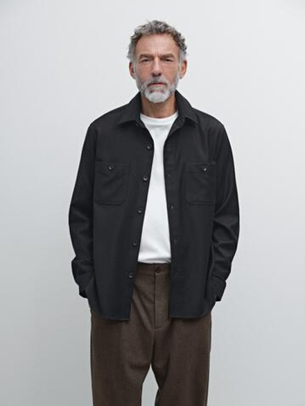 Massimo Dutti Куртка-рубашка из 100% шерстяной фланели, темно-синий