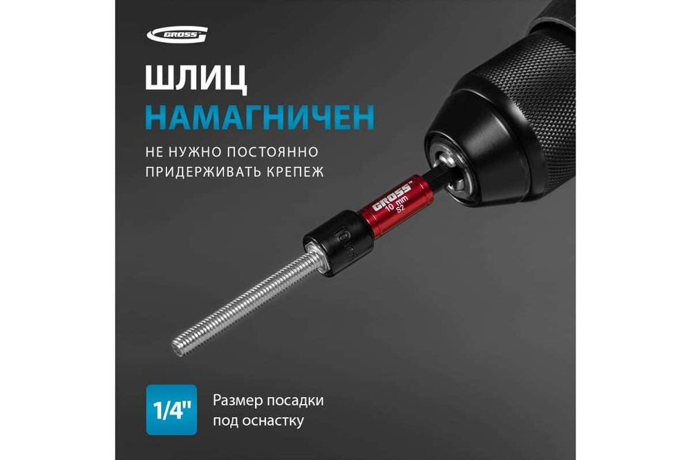 Набор бит с торцевыми головками 8, 10, 12, 13 мм, магнит, Nut-Driver S2// Gross