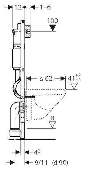 Geberit Duofix Платтенбау 458.125.21.1 UP100 для подвесного унитаза, H112, с клавишей Delta 51