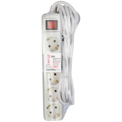 Удлинитель электрический ЭРА U-5es-3m-3x1,5 с заземлением с выключателем 5 розеток 3м ПВС 3x1,5мм2 16А