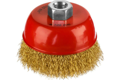 Щетка чашечная для УШМ (латунированная проволока 0,3 мм, 100 мм) MIRAX 35142-100