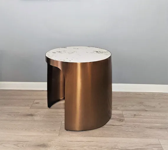 Стол журнальный Como M, Ø60х52 см, керамогранит Calacatta Macchia