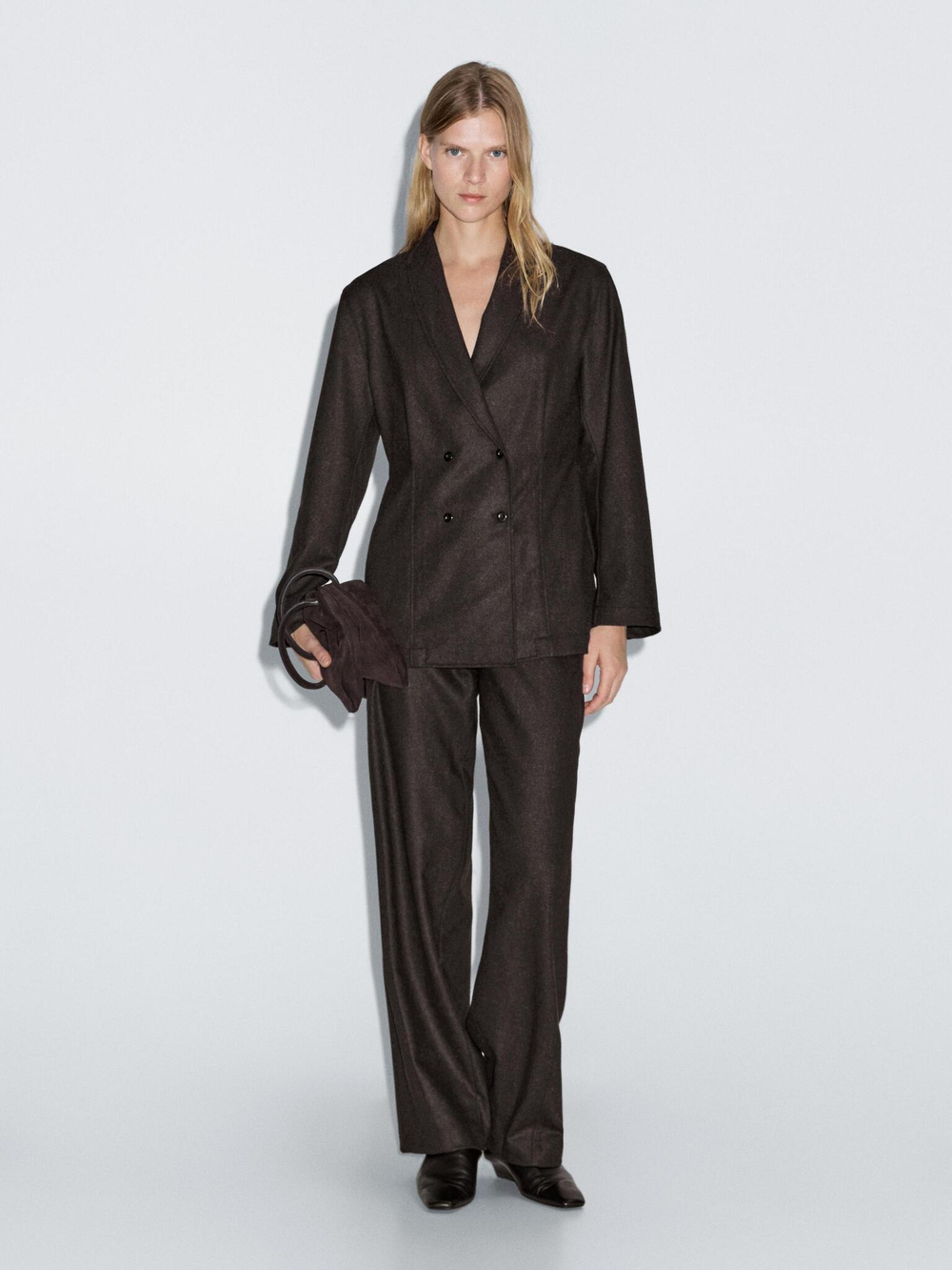 Massimo Dutti Брюки из смесовой шерсти и фланели, шоколадный