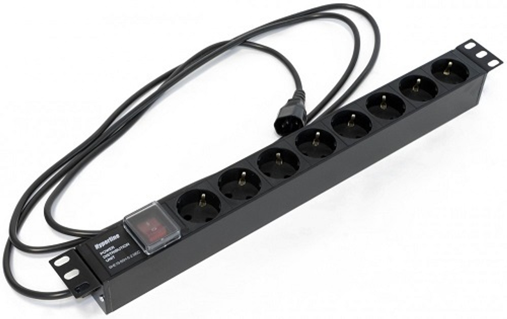 Блок розеток 19", 8 розеток Hyperline SHE19-8SH-S-2.5IEC